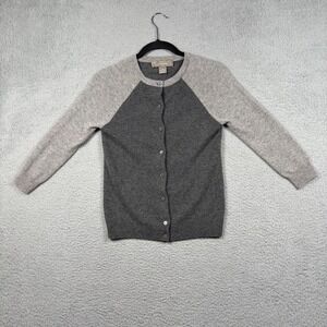 Ply Cashmere Cardigan 100% Cashmere Sweater Womens XS Grey Colorblock Front Knit